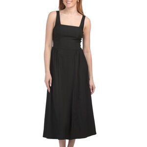 KALI FASHIONS Black Drop Waist Square Neck Midi Dress